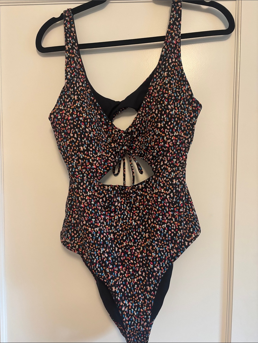 Prana Black One-Piece Swimsuit with Multicolor Speckle Print